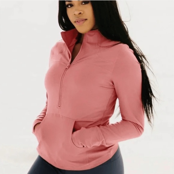 ZYIA Jackets & Blazers - NWT Zyia Salmon Pink Pocket 1/2 Zip Pullover Jacket Sz XXL